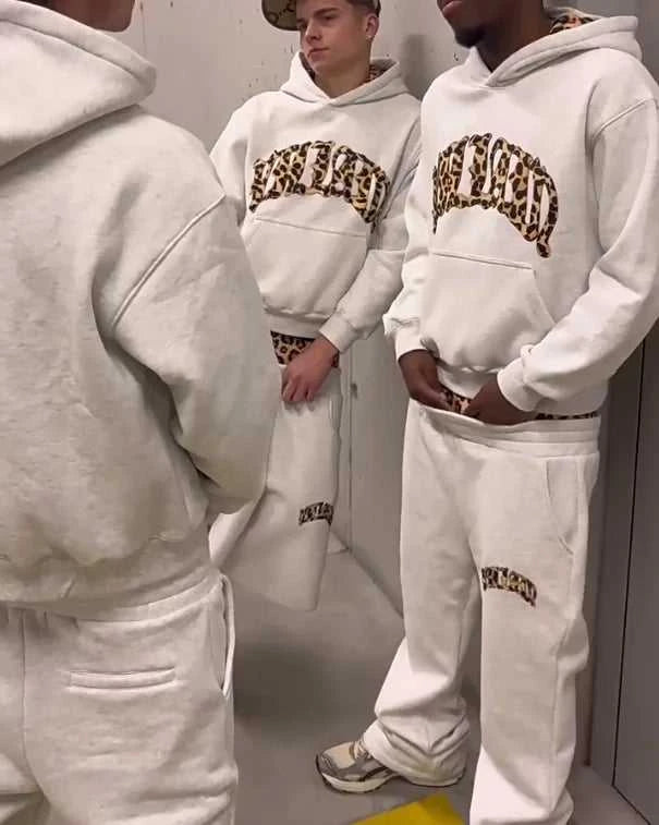 2025 European and American new trendy high street leopard print loose hooded sweatshirt casual stacking sweatpants The jack market .AU The jack market .AU Men Fashion $ 48 14:691#Pant;5:100014065