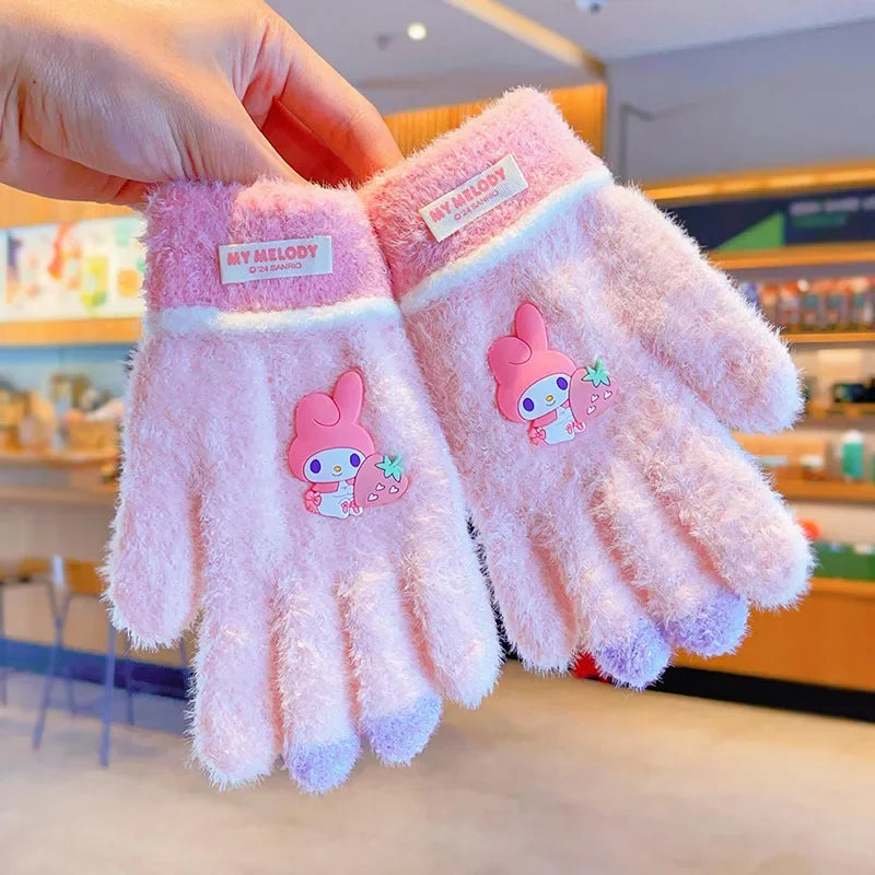 Sanrio Gloves Kawaii My Melody Kuromi Cold-Proof Winter Finger Gloves  Warm Children Toddler Christmas Gifts