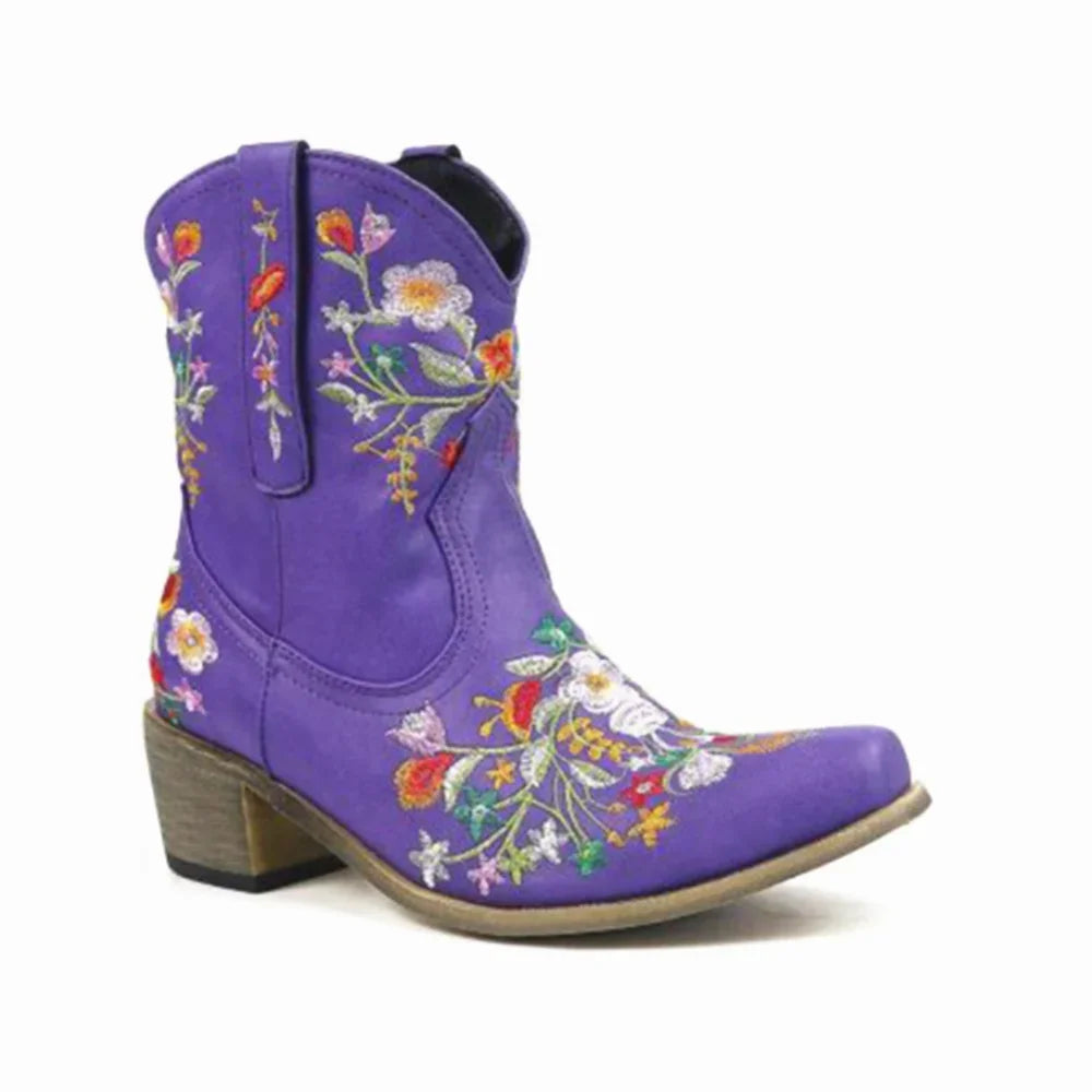 Women Cowboy Boots Luxury Embroidery Pointed Toe Winter Boots Ladies Shoes Comfortable Designer Botas Outdoor Skidproof Wearable