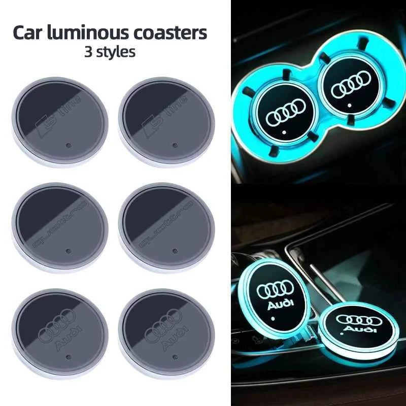 LED Light Car Water Cup Coaster Drinks Holder Mat for Audi A6L A3 A4 A5 A6 A7 A8 Q4 Q5 Q6 Q7 Q8 TT S3 S5 S7 S8 RS7 RS6 Sline b9