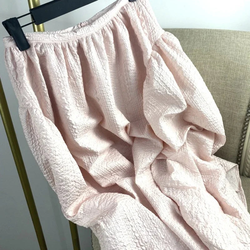 Elastic Waist A-Line Party Bubble Skirt Solid Color Big Hem Puffy Midi Skirt Evening Dress Daily Casual Women Outerwear Clothing