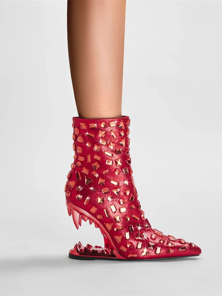 Women's Pointed Tiger Teeth Heel Knee High Elastic Boots Fashionable Over-the-Knee Super High Heel Banquet Show Shoes Autumn Winter