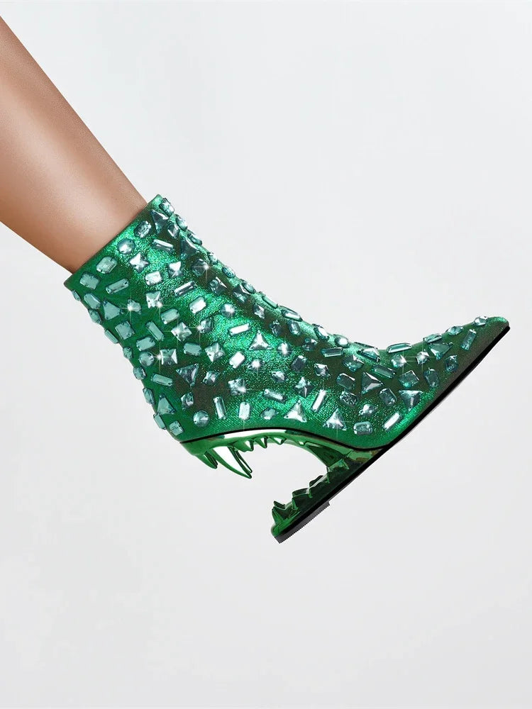 Women's Pointed Tiger Teeth Heel Knee High Elastic Boots Fashionable Over-the-Knee Super High Heel Banquet Show Shoes Autumn Winter