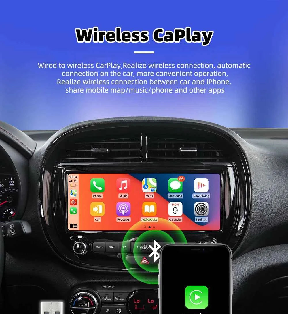 Carplay Android Wireless 2-In-1 Adapter Car Gadget Smart Magic Box Plug and Play 5Ghz Wifi Plug and Play Seconds Link
