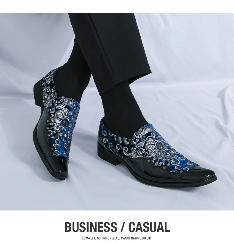 Man Embroidery Loafers Luxury Wedding Party Patent Leather Shoes for Men Designer Comfortable Breathable Formal Dress Plus Size