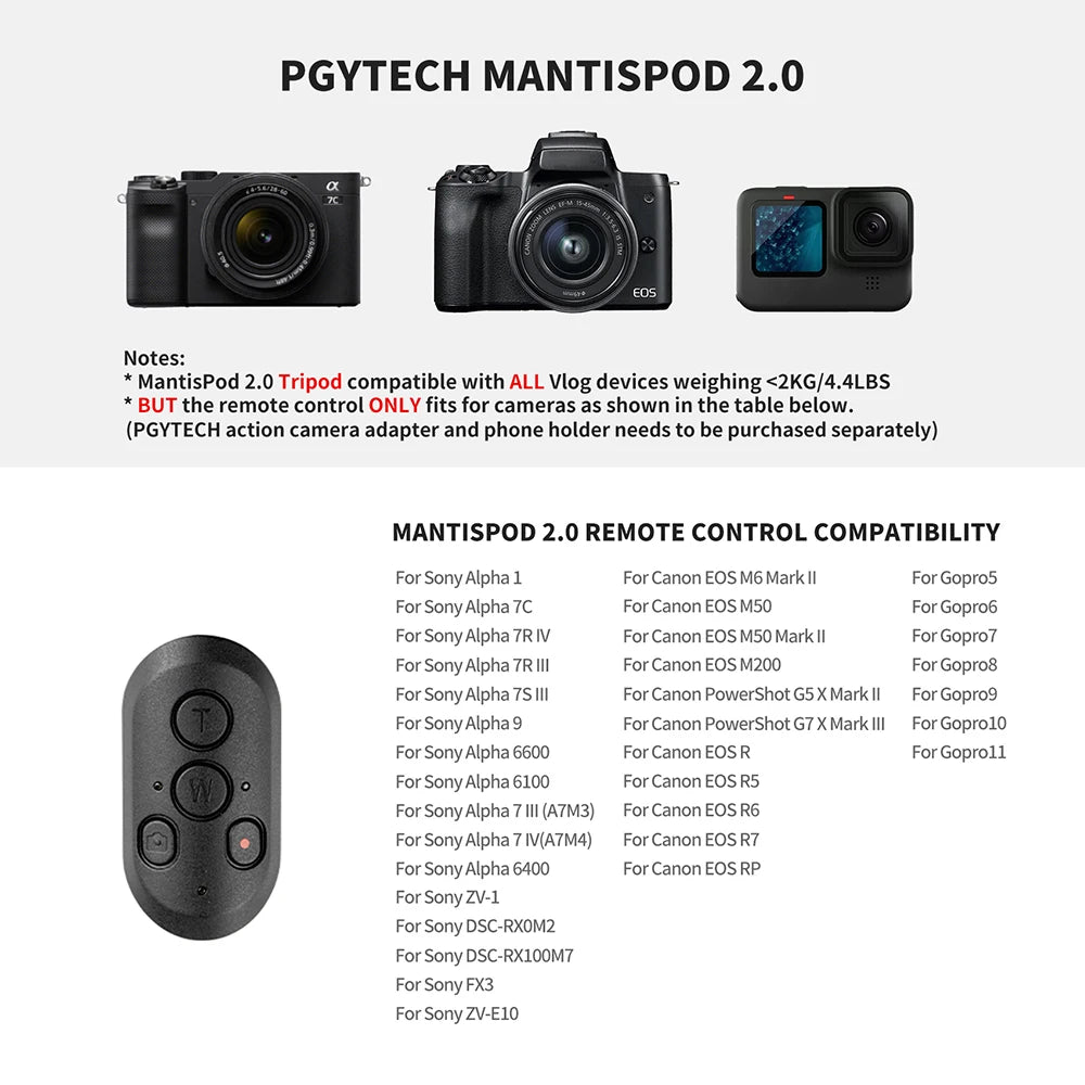 PGYTECH MANTISPOD 2.0 Bluetooth Mini Camera Vlogging Tripod|6 Modes Small Travel Flexible DSLR Pocket Stand With Remote Control