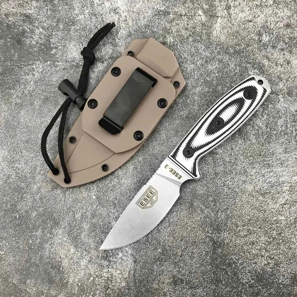 ESEE-3 Hunting Fixed Blade Knife with Sheath 9Cr18Mov Blade G10 Handle Portable Survival Outdoor Knife Cutting Tactical Knife