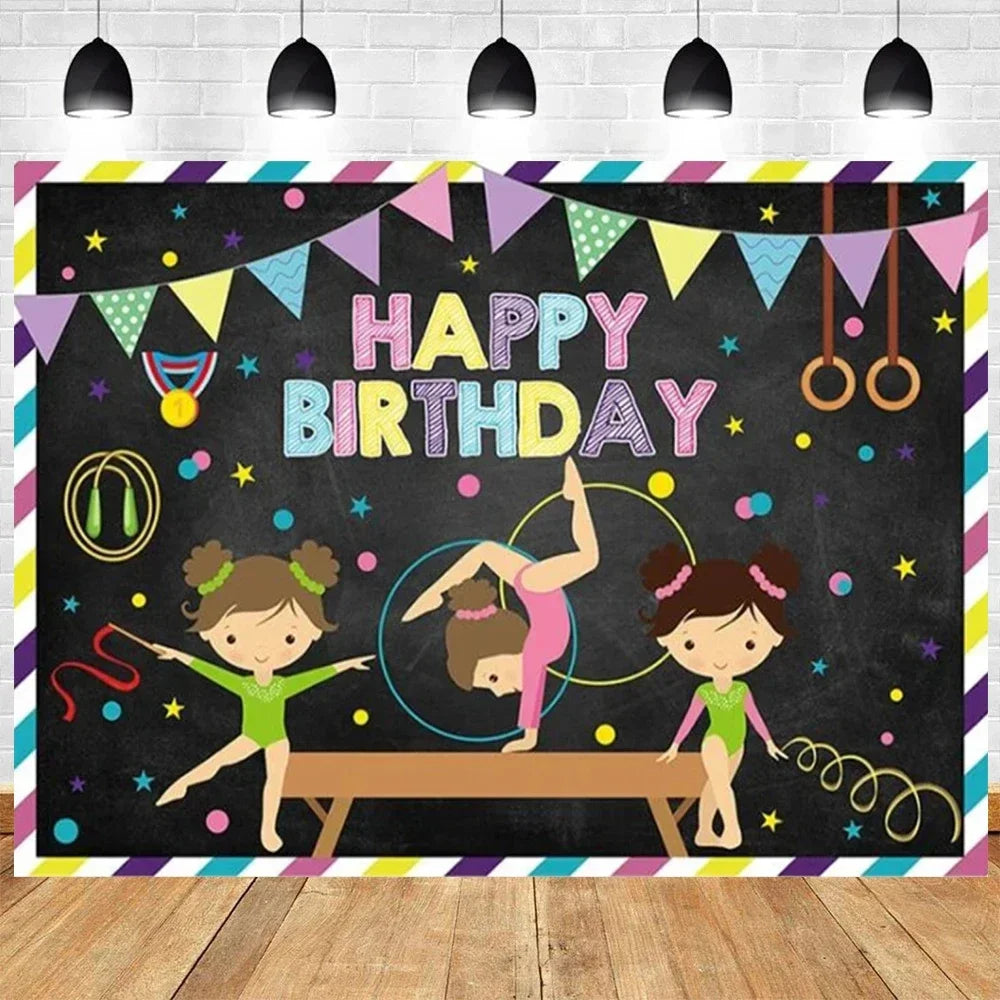 Let's Flip Athlete Gymnast Gymnastic Theme Jump Tumble Play Gymnast Rhythmic Gymnastic Girl Birthday Party Baby shower Backdrop