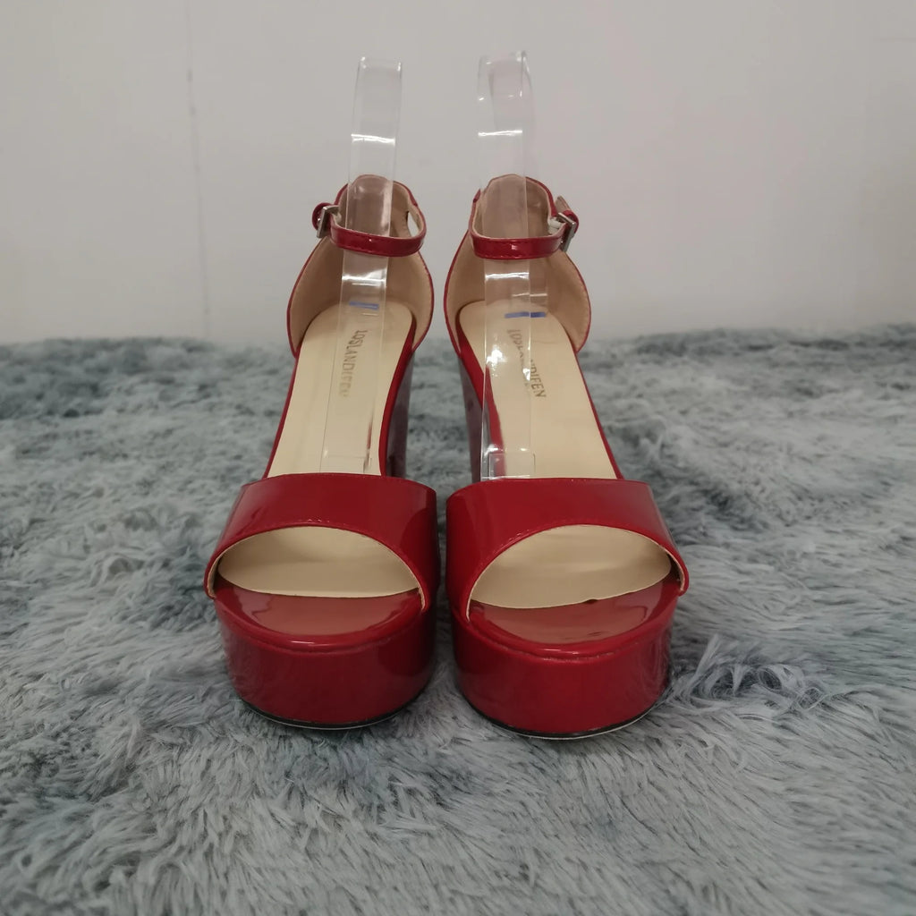 Women Sandals 2026 Summer Ankle Strap Pumps Colourful Sexy Peep Toe Square High Heels Flock Platform Wedding Pole Dancing Shoes