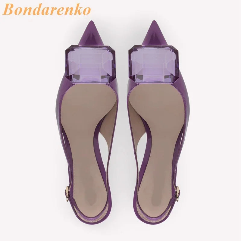 Square Buckle Singback Pumps Thin High Heel Sexy Pointed Toe Slip On Fashion 2024 Spring Summer Women Dress Shoes