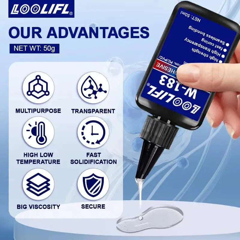 -1Pcs UV Curing Crystal Glass And Metal ABS Bonding New W-183 Strong 50ml UV Glue Curing Adhesive Welding With UV Curing Lamp