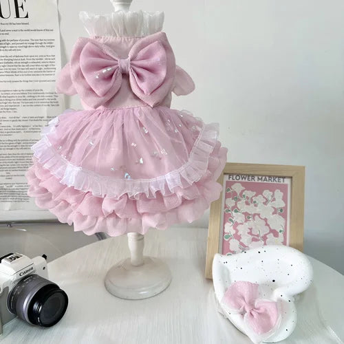 2026 Spring Cute Pink Princess Dress For Small Medium Dogs Chihuahua Yorkshire Pet Dog Clothes Handmade Cotton Lace Bow Skirts