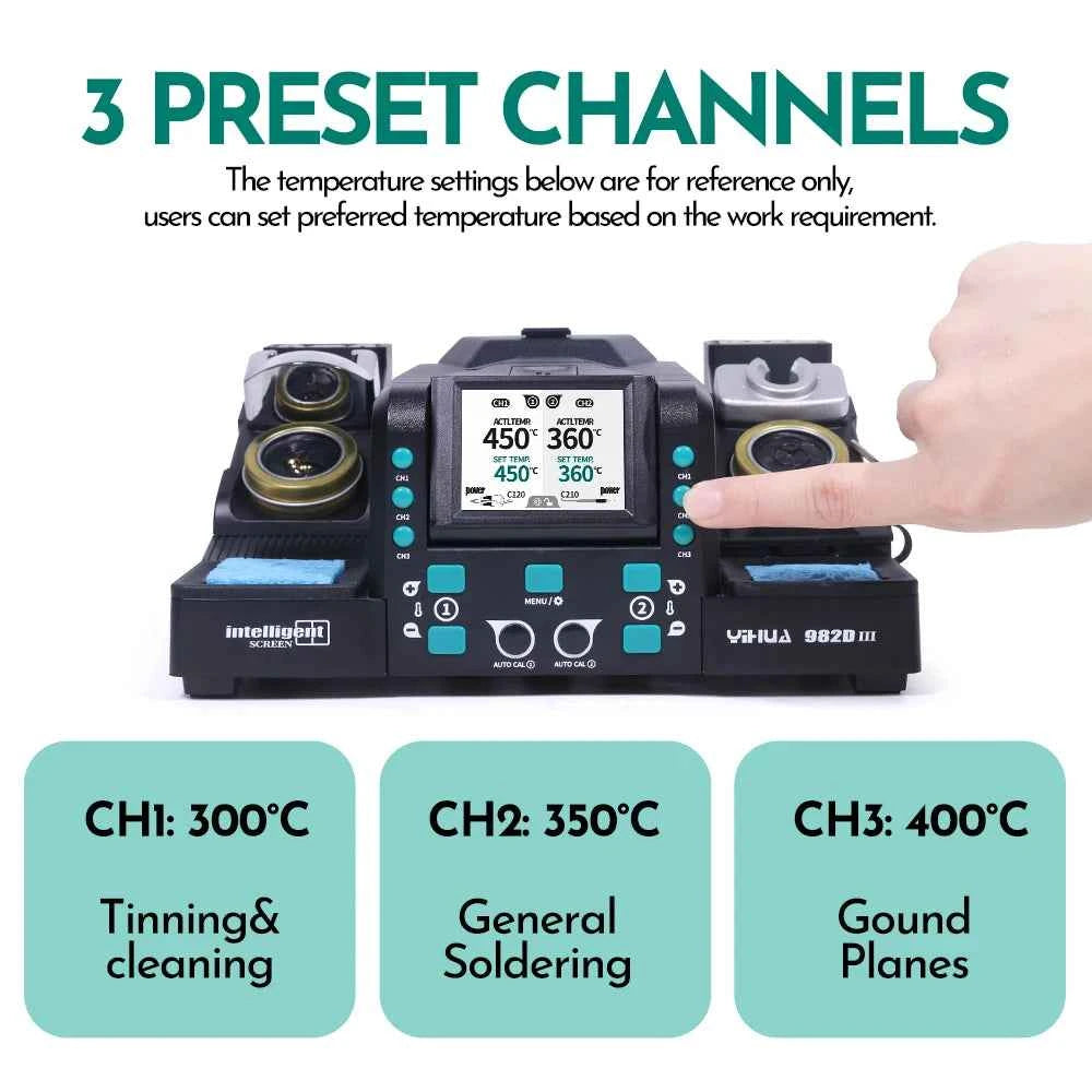 YIHUA 982D-III Precision Tweezers Soldering Iron C210 Station for SMT SMD Micro Component Rework Station with Auto Calibration