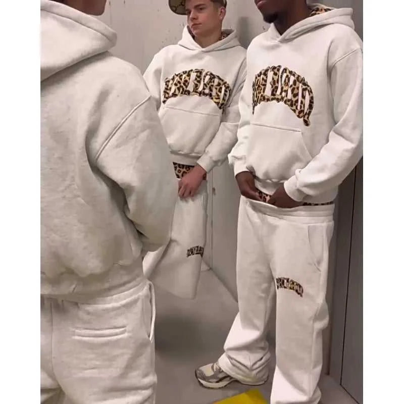 2025 European and American new trendy high street leopard print loose hooded sweatshirt casual stacking sweatpants The jack market .AU The jack market .AU Men Fashion $ 48 14:691#Pant;5:100014065