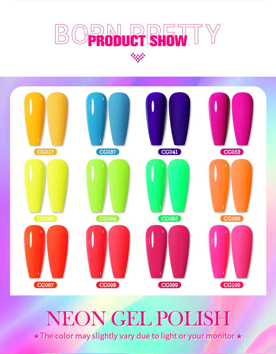 BORN PRETTY Neon Red Gel Nail Polish Yellow Green Summer Color Semi Permanent Varnish 10ml Soak Off UV LED Nail Art Manicure