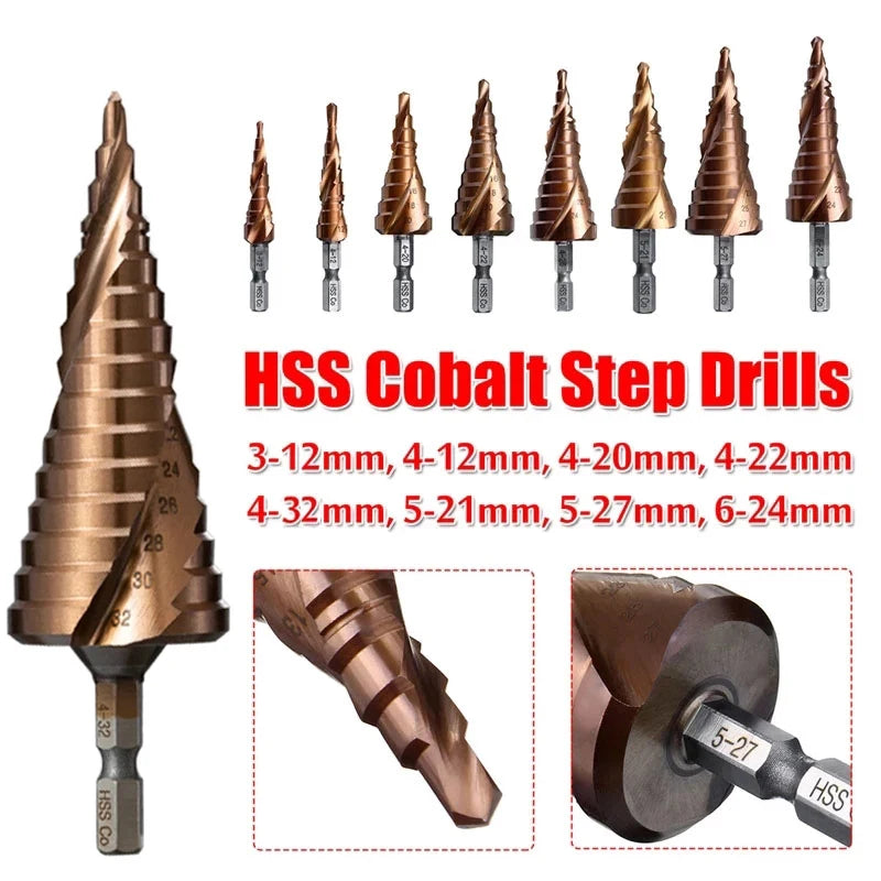 M35 5% Cobalt Step Drill Bit HSS-Co High Speed Steel Cone Hex Shank Metal Drill Bit Tool Set Hole Cutter For Stainless Steel