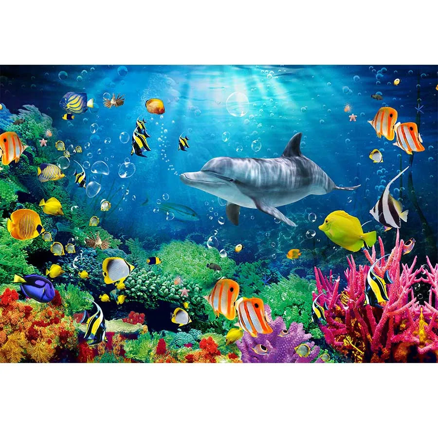 Underwater World Dolphin Coral Seaweed Seabed Aquarium Theme Photography Background Children Birthday Party Decor Backdrop