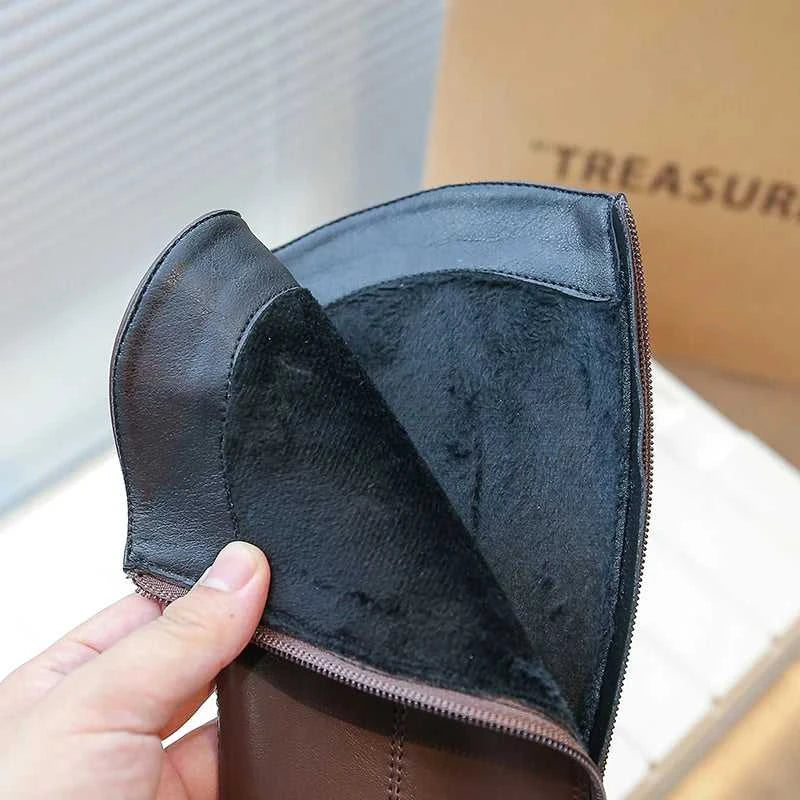 Girls Long Boots Black PU Leather Kids High Boots 2024 Autumn Winter Fashion Warm Fur Children Motorcycle Boots Simple Classic The jack market .AU The jack market .AU Mum & Kids: Essential Products for Every Family $ 50 14:193;200000124:200000333#35(insole 21.6cm)