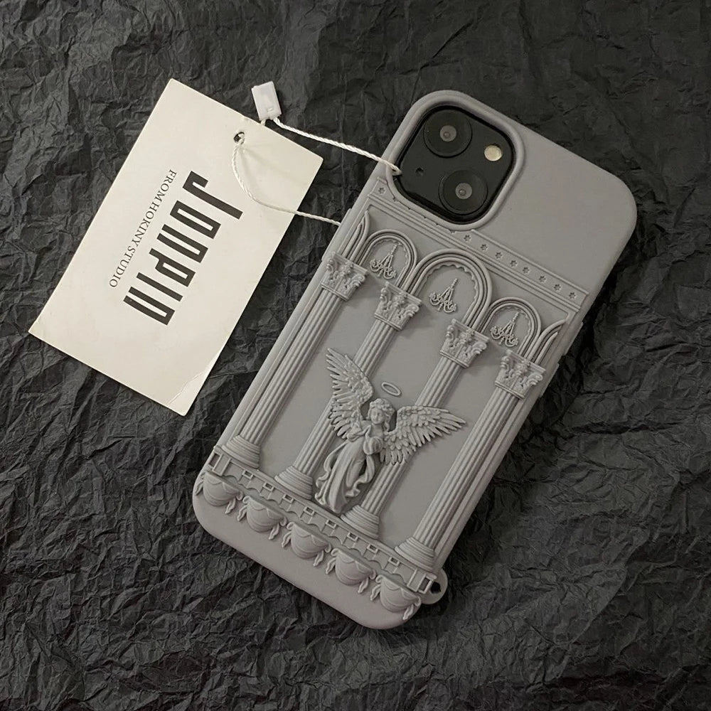 Retro Artwork 3D Angel Statue Phone Case For Iphone 16 15 14 13 12 Pro Max Literature Trendy Silicone Shockproof Soft Back Cover