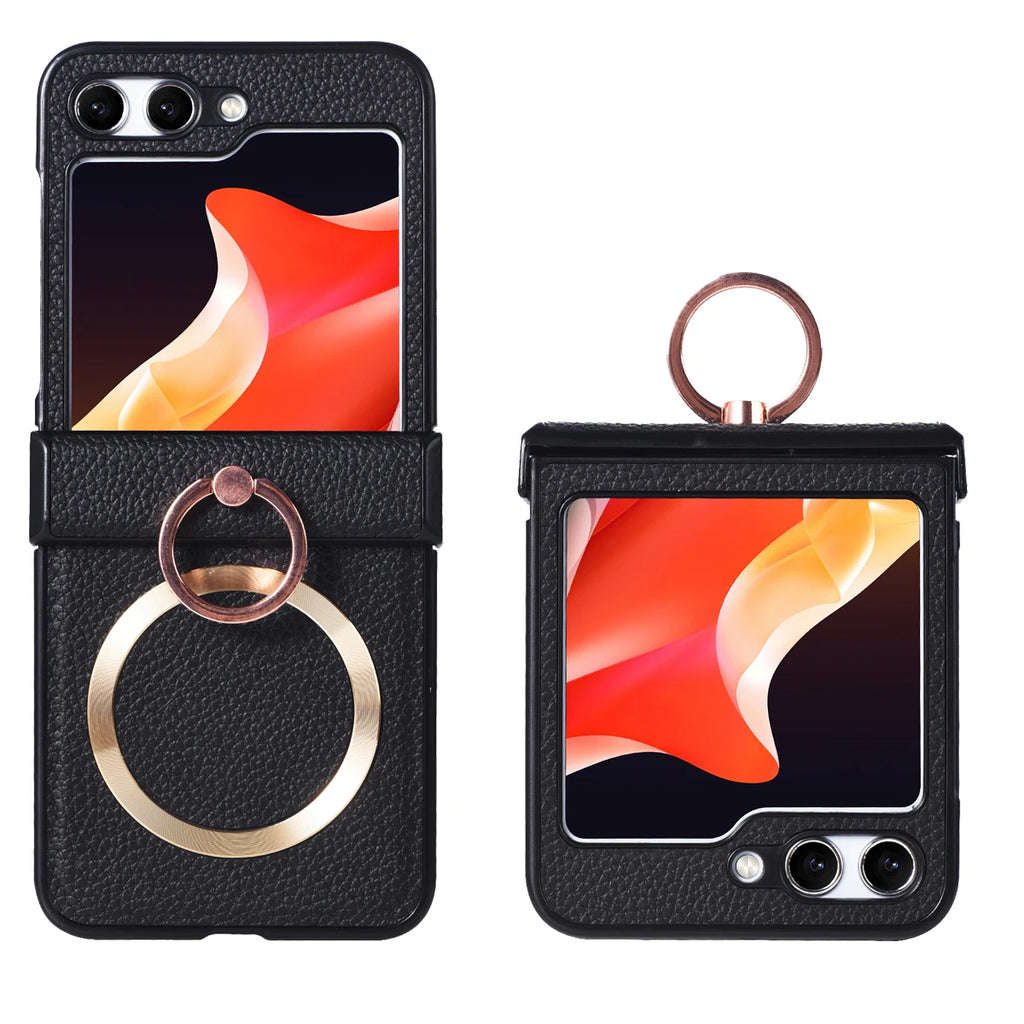 Grain Of Cloth Diamond Ring Magnetic Stand Case for Samsung Galaxy Z Flip 3 4 5 6 7 - Stylish & Functional Protection