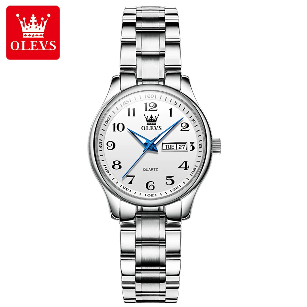 OLEVS Elegant Women's Quartz Watch - Luminous, Waterproof Stainless Steel Dress Wristwatch with Week & Date Display
