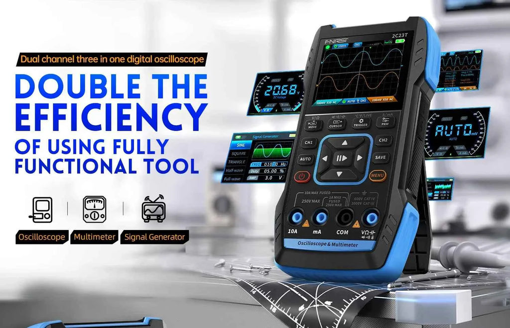 FNIRSI Handheld 50MHz Dual Channel Oscilloscope & Multimeter - 3-in-1 Automotive Signal Generator