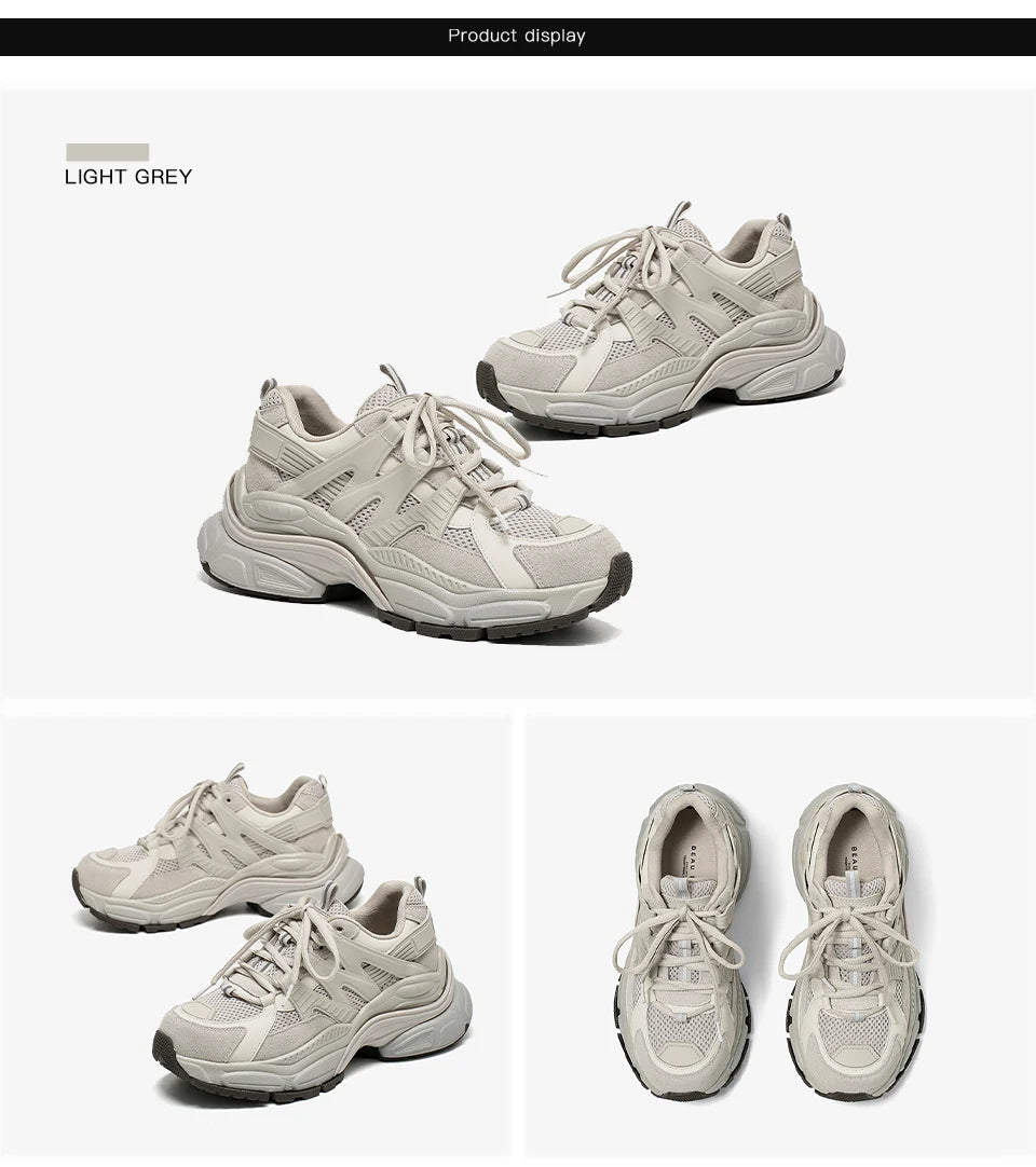 BEAUTODAY Platform Sneakers Women Mesh Solid Color Breathable Trainers Lace-up Round Toe Thick Sole Ladies Shoes Handmade 29462