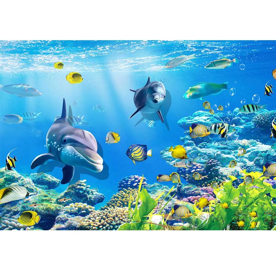 Underwater World Dolphin Coral Seaweed Seabed Aquarium Theme Photography Background Children Birthday Party Decor Backdrop