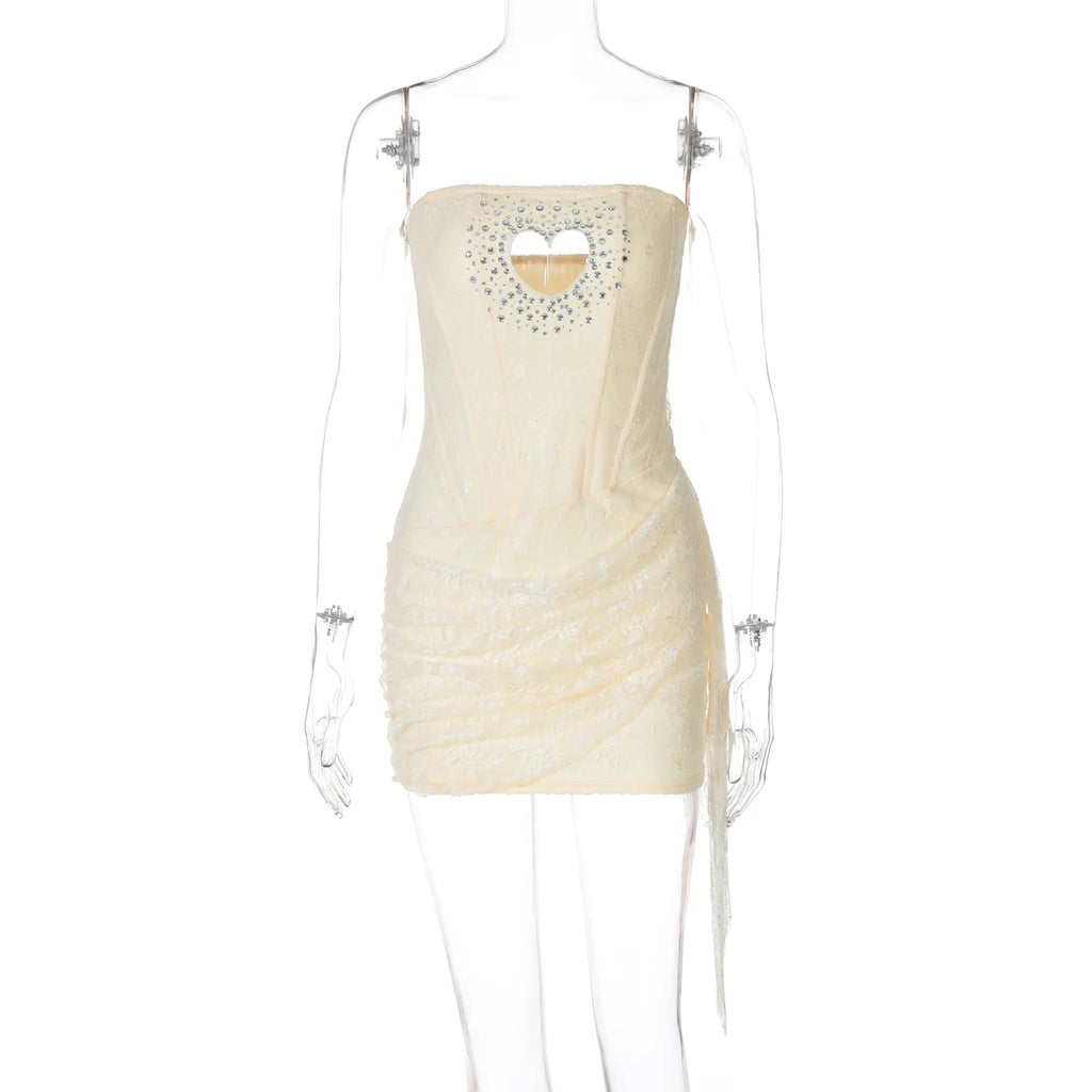 Hugcitar Heart-Shaped Cutout Mini Dress - Sexy Sequined Mesh with Zipper for Summer Festivals & Birthdays
