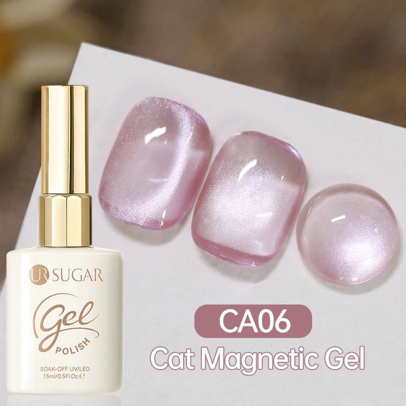 UR SUGAR 15ml  Autumn Winter Red Cat Magnetic Gel Nail Polish White Dopamine Nail Sparkling Glitter Soak Off UV LED for Manicure