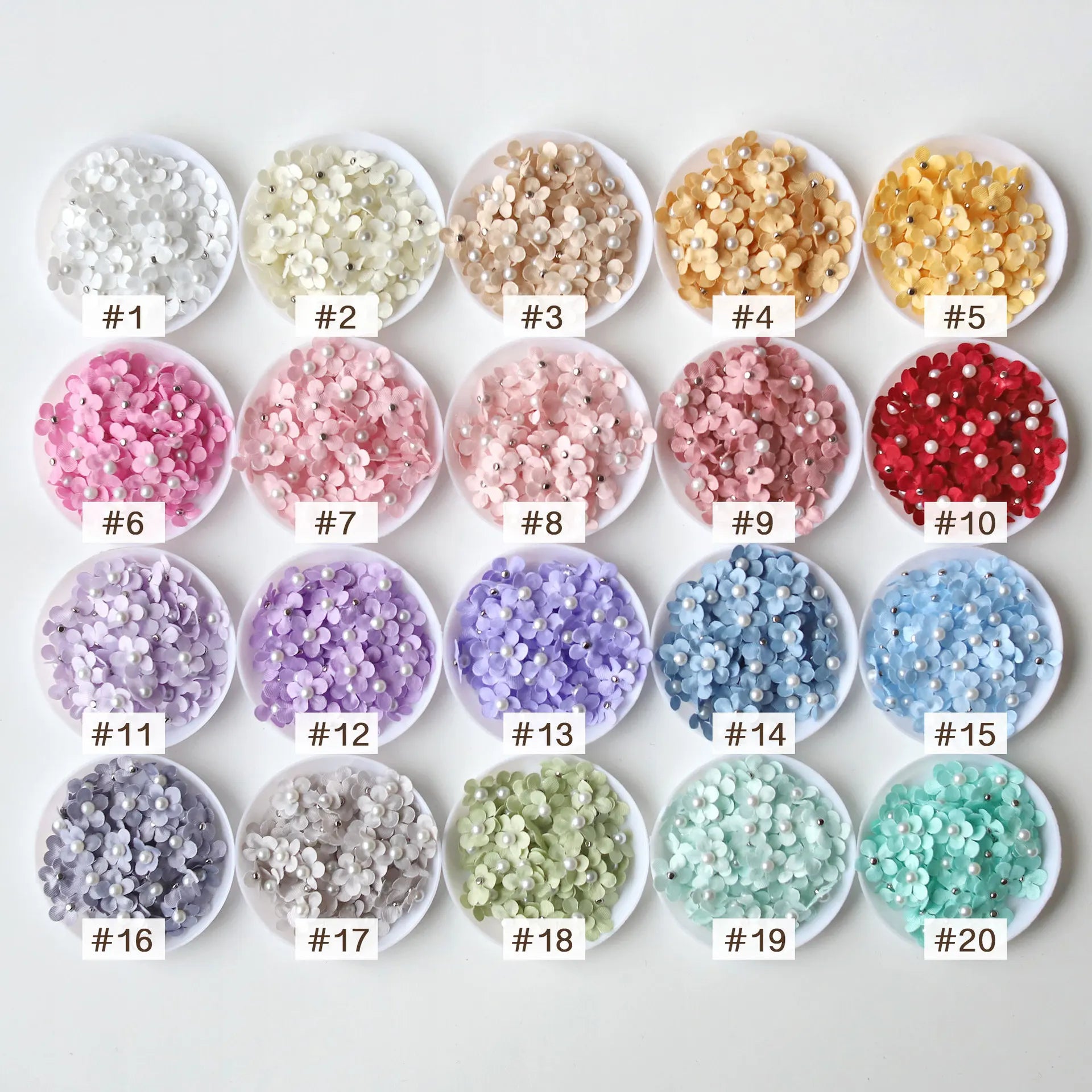100pcs 12mm Mini Imitation Pearl Satin Flowers for DIY Wedding Dress Baby Doll Clothes Hairpin Handmade Sewing DIY Craft Decor