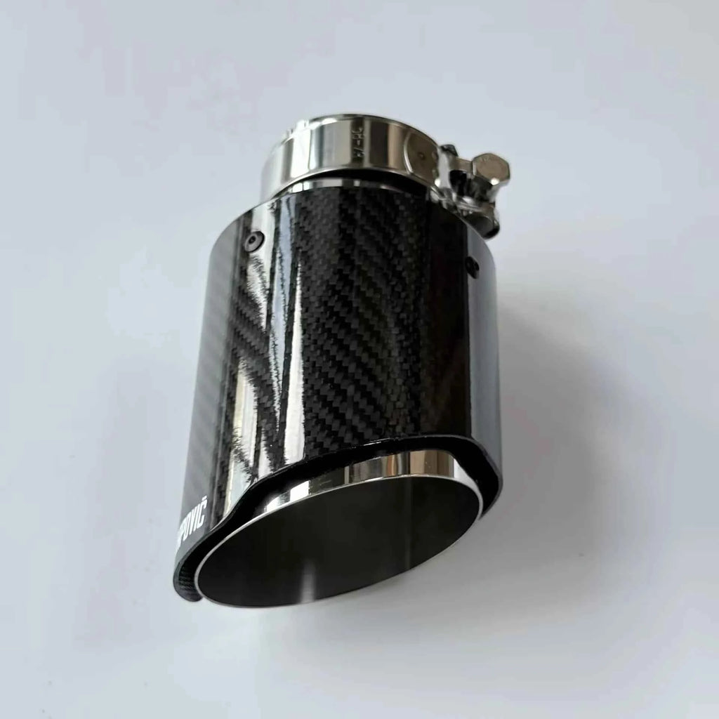 1Pcs Universal Car Single Exhaust Tip Pipe Glossy Twill Carbon Fiber Silver Muffler Exhaust Nozzle For AK Logo Refit Tailpipe