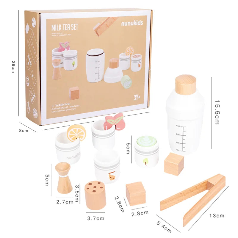 Children Pretend Play Wooden Milk Drink Set Kitchen Food Toys Montessori Learning Educational Kids Simulation Imitation Game