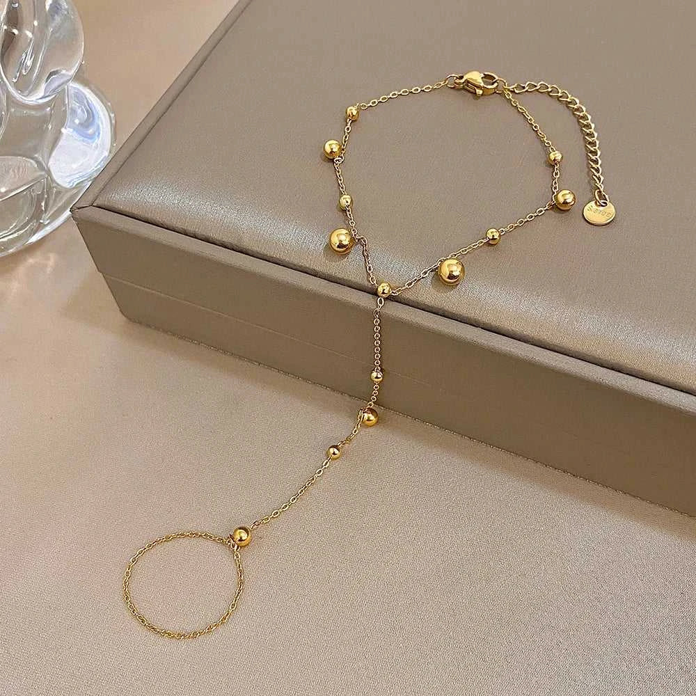 Stainless Steel Punk Chunky Beaded Ring Bracelet Hand Chain Bracelets for Women Summer Holiday Beach Travel Hand Jewelry Gift The jack market .AU The jack market .AU Jewellery & Chains $ 48 200001034:5740#Gold Color