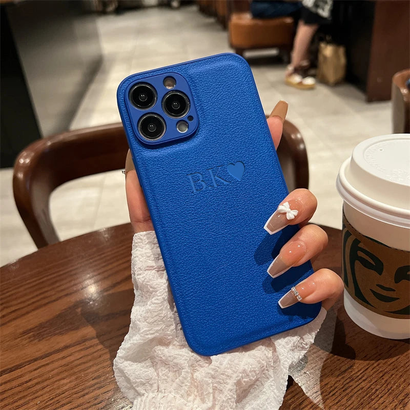 Custom Initial Name Case for iPhone 15/16 Pro Max - Personalized Soft Leather PU Cover