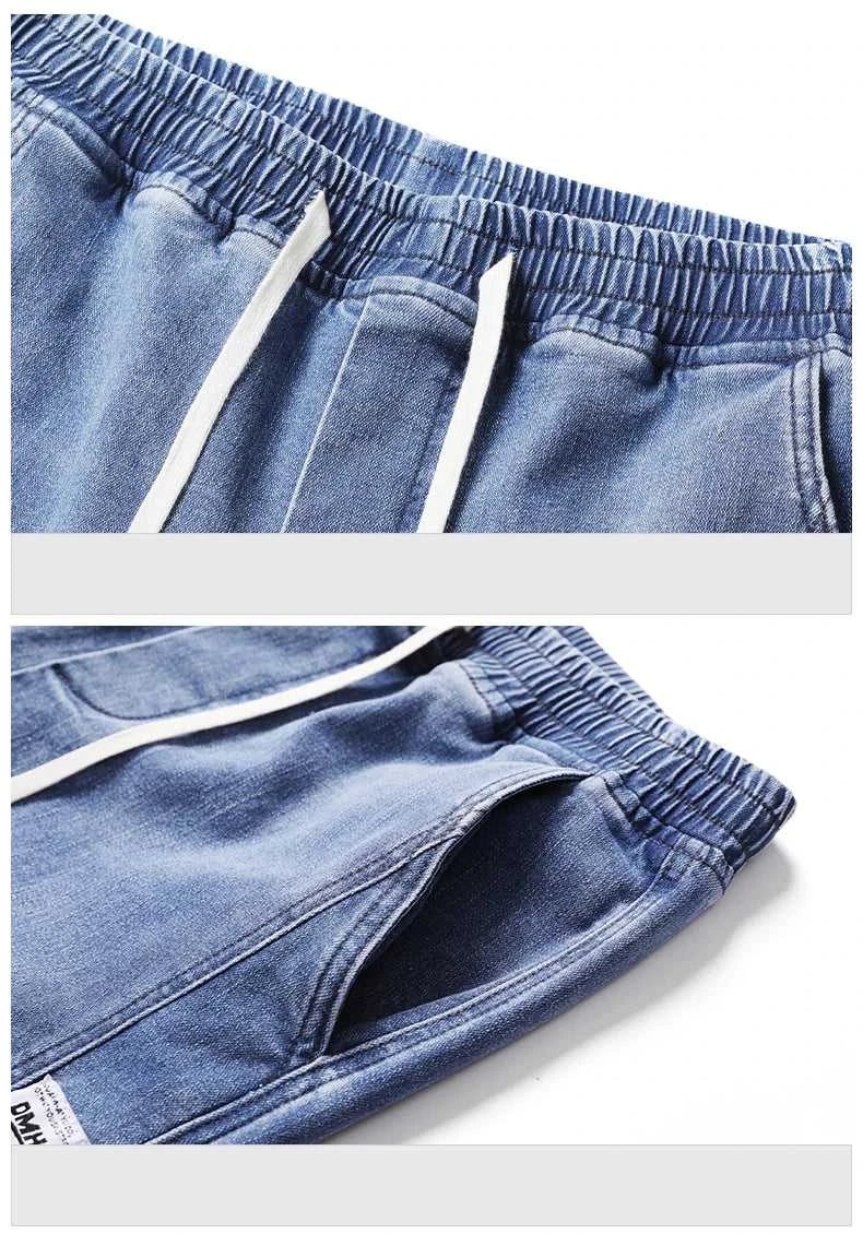 Autumn Winter Blue Jeans Men Drawstring Elastic Waist Cotton Cargo Denim Pants Work Fashion Thick Trousers Male Plus Size M-4XL The jack market .AU The jack market .AU Men Fashion $ 48 14:193#Black;5:361386#M(27-28)