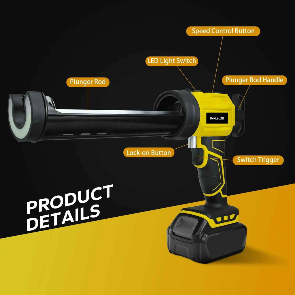 Dewalt Cordless Caulking Gun - 10Oz Electric Silicone Gun with 4 Speeds & LED Light (Battery Not Included)