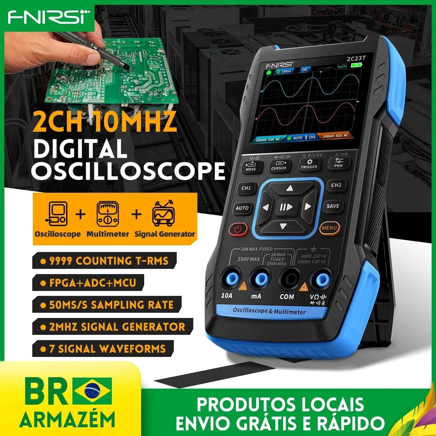 FNIRSI Handheld 50MHz Dual Channel Oscilloscope & Multimeter - 3-in-1 Automotive Signal Generator
