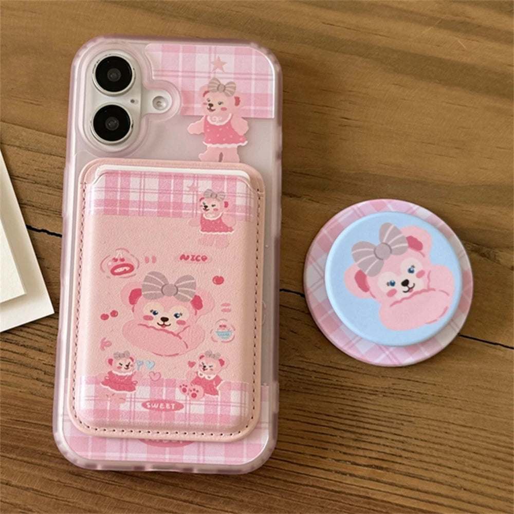 2IN1 Candy Cute Pink For Magsafe Wallet Leather Card Bag Holder For iPhone 17 12 13 14 15 Plus 16 Pro Max Candy Color Girl Cover