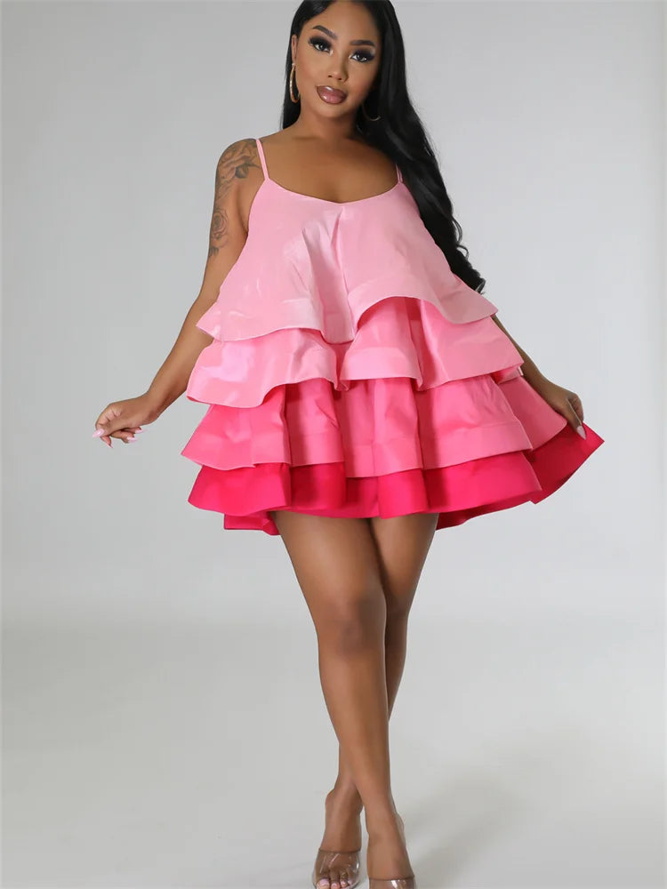 Women's Ruffle Satin Mini Dress – Sleeveless Square Neck Party Dress