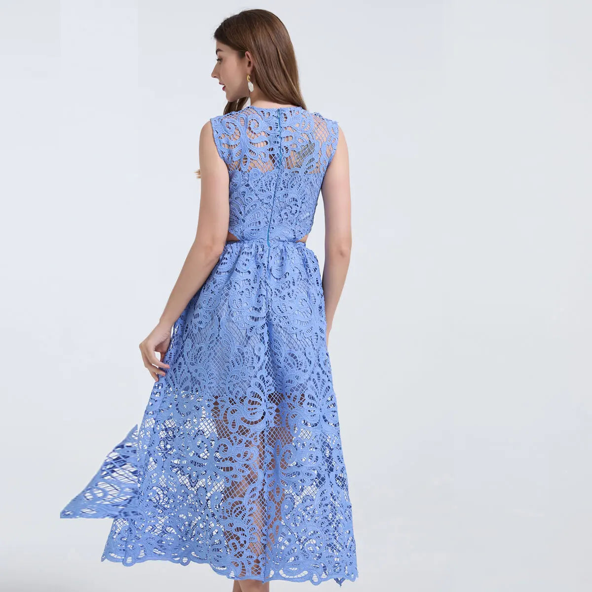 Women's Lace Embroidery Evening Dress – Elegant Midi Party Dress