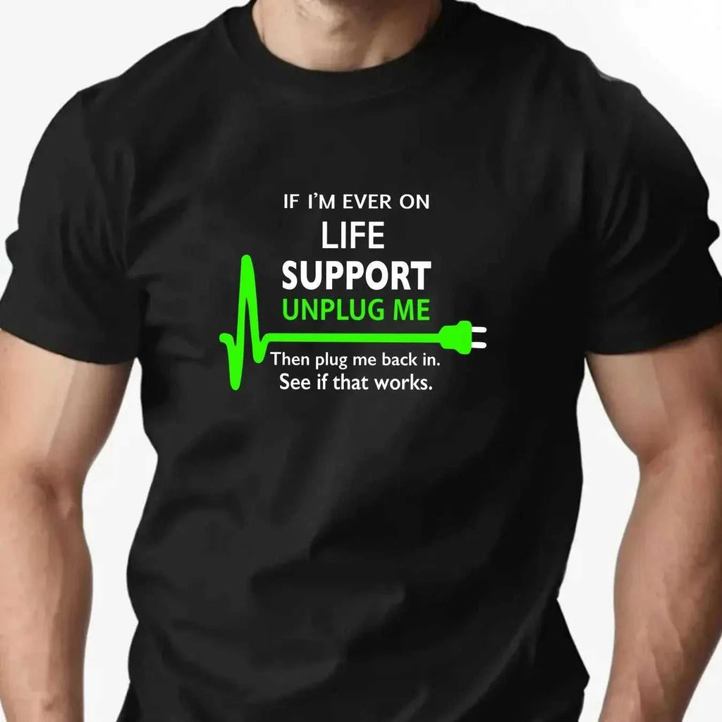 100% Cotton Men's Round Neck T-shirt Creative "Life Support Unplug" Socket Graphic Print Breathable Casual Loose Oversized Tee The jack market .AU The jack market .AU Men Fashion $ 39 14:1254#Light Blue;200007763:201336100;5:361386