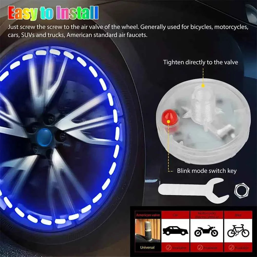 Solar powered car wheel hub lights ghost fire rainbow flashing decorative lights electric car valve lights motorcycle tire light