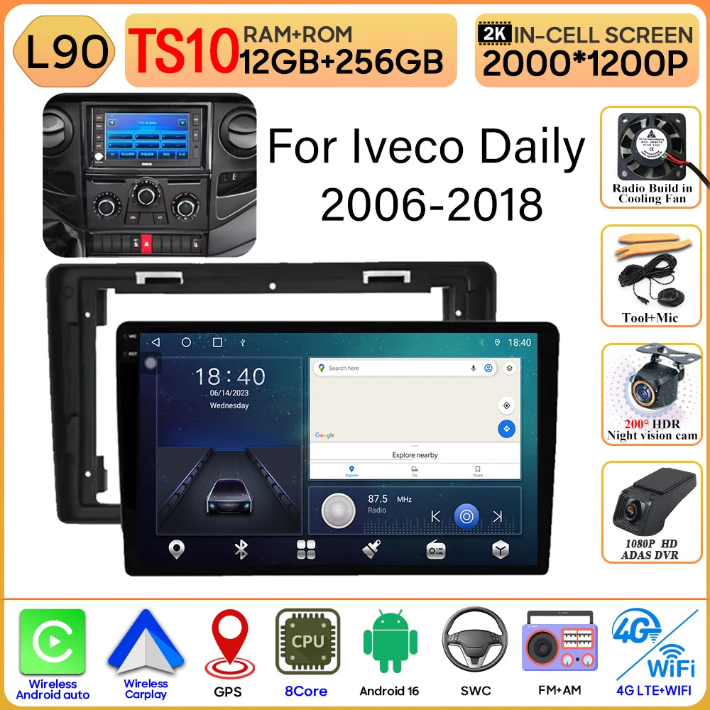 Android 16 Carplay For Iveco Daily 2006-2018 Video Car Radio GPS Navigation Car Monitor Autoradio No 2din Screen GPS DVD Video