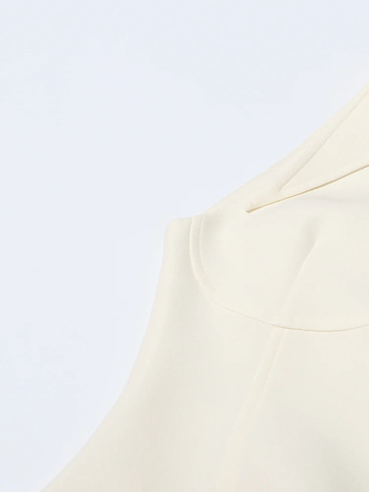 TWOTWINSTYLE Solid Patchwork Folds A Line Dress For Women Lapel Sleeveless High Waist Hollow OutTemperament Dresses Female New