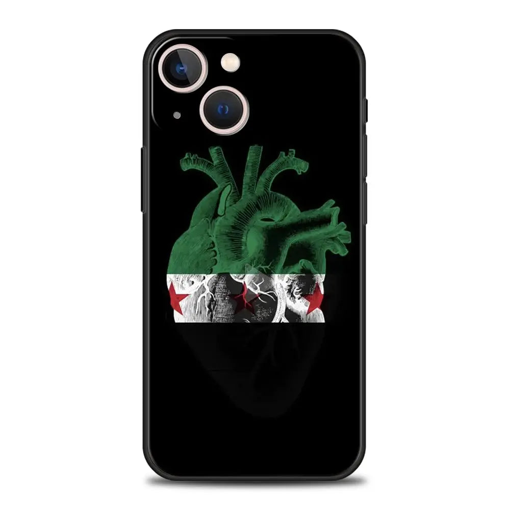 Phone Case For iPhone 16 15 14 13 12 11 Pro Max XS X XR SE 7 8 Plus Soft Silicone Black Cover Funda Luxury Syria flag