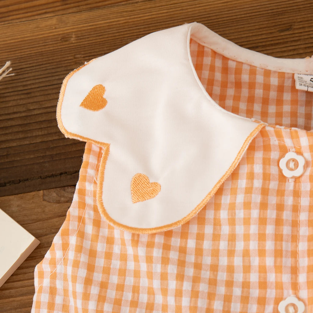 (0-3 Year Old Checkered Baby Girl Dress) Summer New Sweet White Petal Collar Children'S Sleeveless Clothes Free Package