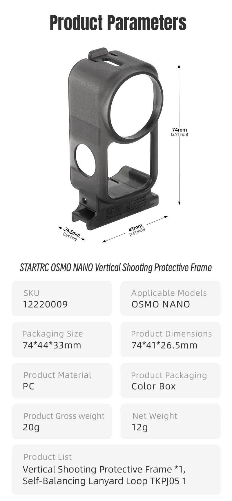 STARTRC Vertical Protective Case For DJI Osmo Nano Camera Shooting Protective Frame Gimbal Lens Full Protection Mount Bracket