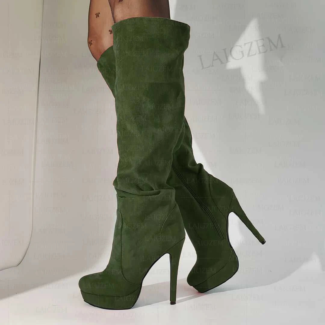 LAIGZEM Women Over Knee High Boots Faux Suede Zip Pleated Thin High Heels Boots Handmade Ladies Shoes Woman Big Size 41 43 45 52 The jack market .AU The jack market .AU Step Up Your Style: Trendy Shoes for Every Occasion! $ 152 14:771#LGZ4823 Red;200000124:698