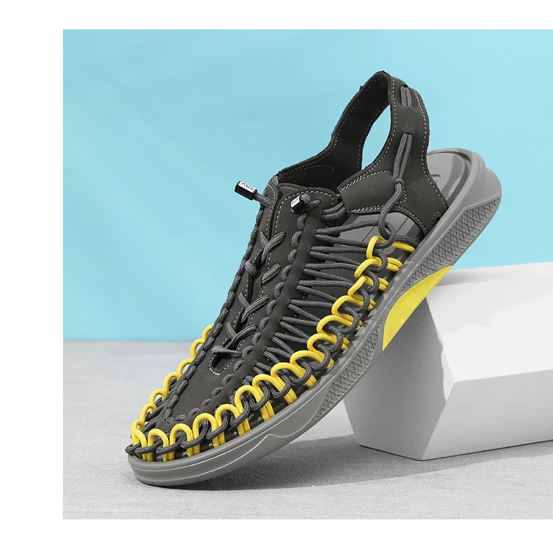2023 Summer Men's  Sandals Lace Up Hand Woven Sandals Thick Soled Soft Non Slip Casual Shoes High Quality Couple Beach Shoes